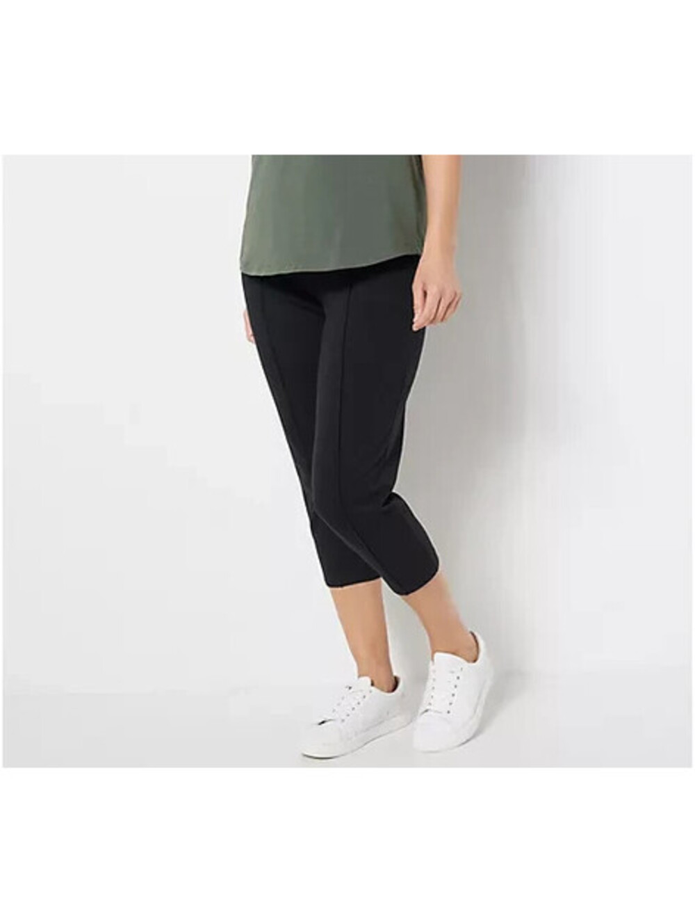 Denim & Co. Petite Active French Terry Crop Pant Black Size MP  #48'